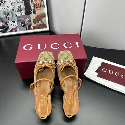 GUCCI 26S SLINGBACK 25 MM IN DARK BEIGE CANVAS
