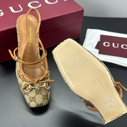 GUCCI 26S SLINGBACK 25 MM IN DARK BEIGE CANVAS