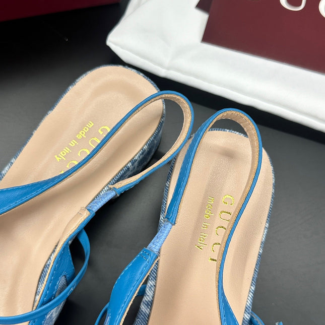 GUCCI 26S SLINGBACK 25 MM IN BLUE DENIM