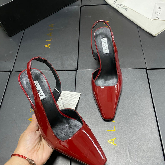 ALAIA 26S WEDGE SLINGBACKS 95 MM IN DARK RED PATENT CALFSKIN