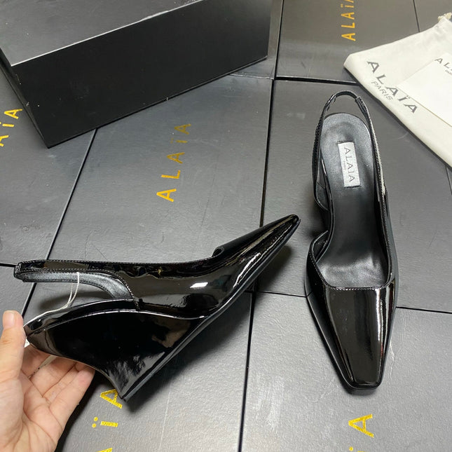 ALAIA 26S WEDGE SLINGBACKS 95 MM IN BLACK PATENT CALFSKIN