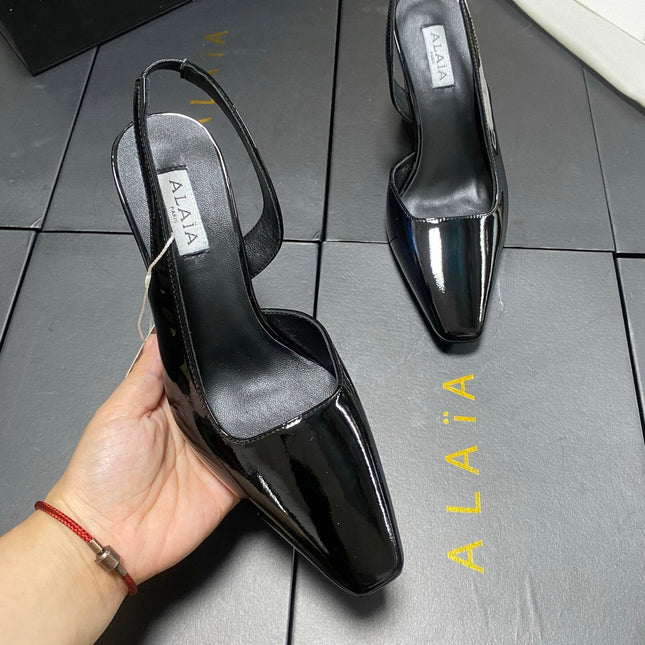 ALAIA 26S WEDGE SLINGBACKS 95 MM IN BLACK PATENT CALFSKIN
