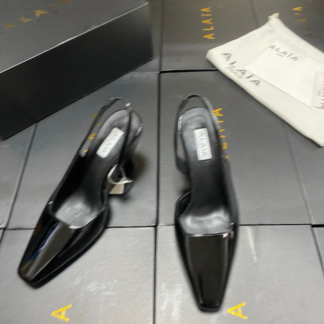 ALAIA 26S WEDGE SLINGBACKS 95 MM IN BLACK PATENT CALFSKIN