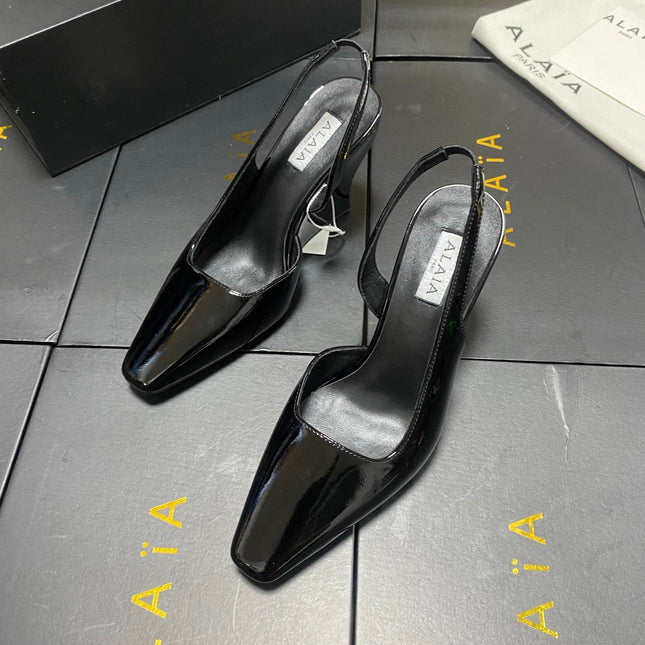 ALAIA 26S WEDGE SLINGBACKS 95 MM IN BLACK PATENT CALFSKIN