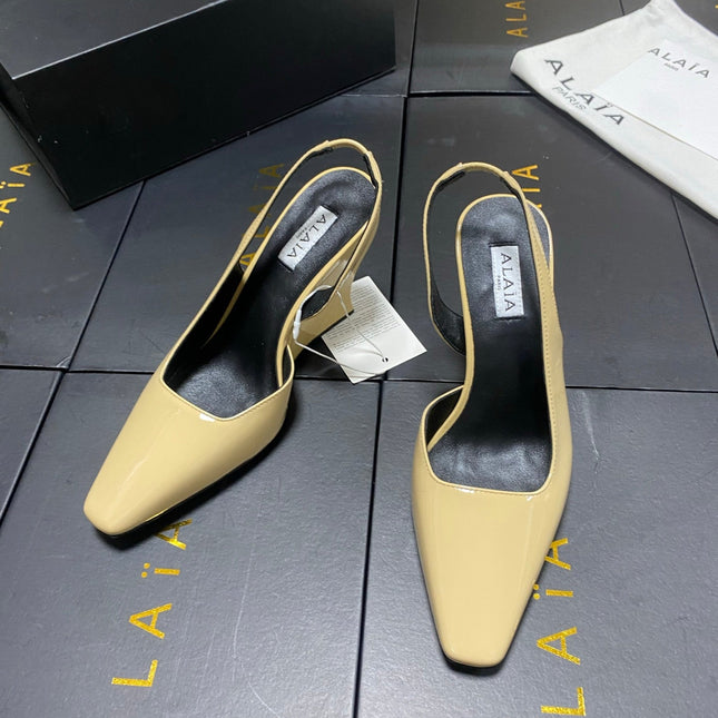 ALAIA 26S WEDGE SLINGBACKS 95 MM IN BEIGE PATENT CALFSKIN