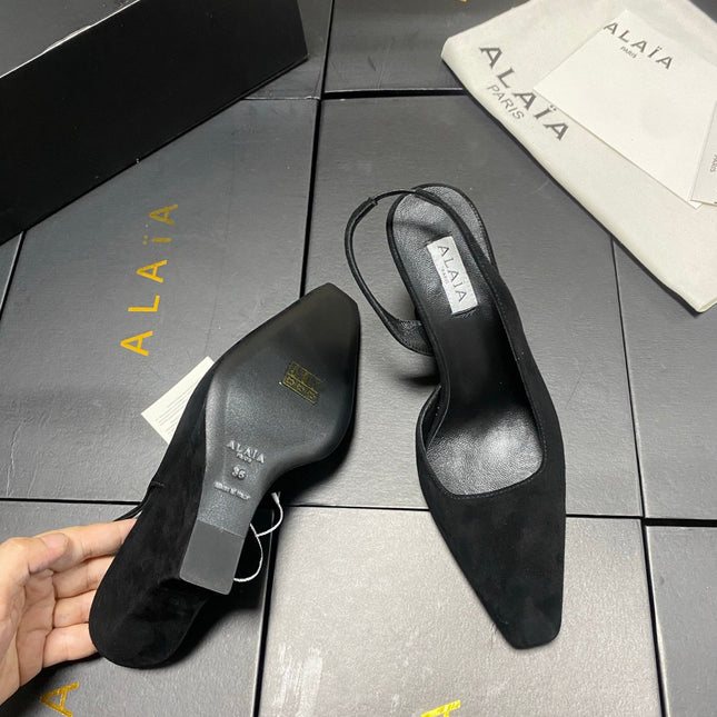 ALAIA 26S WEDGE SLINGBACKS 95 MM IN BLACK SUEDE