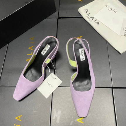 ALAIA 26S WEDGE SLINGBACKS 95 MM IN PASTEL PURPLE SUEDE