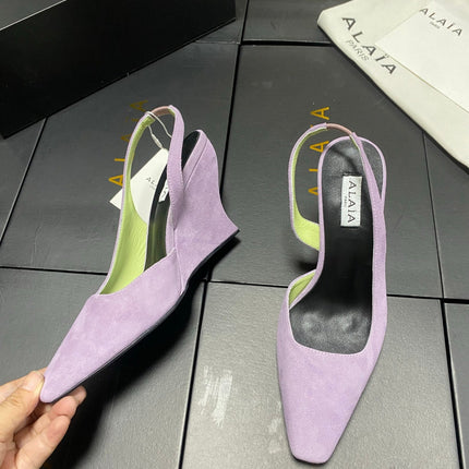 ALAIA 26S WEDGE SLINGBACKS 95 MM IN PASTEL PURPLE SUEDE