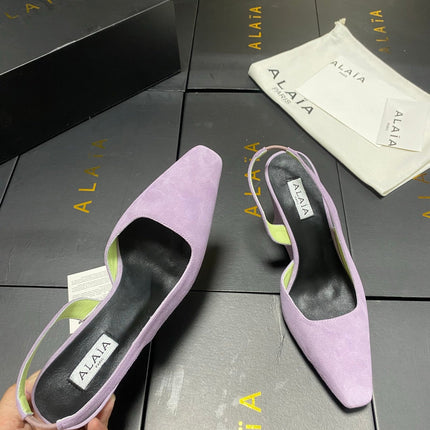 ALAIA 26S WEDGE SLINGBACKS 95 MM IN PASTEL PURPLE SUEDE