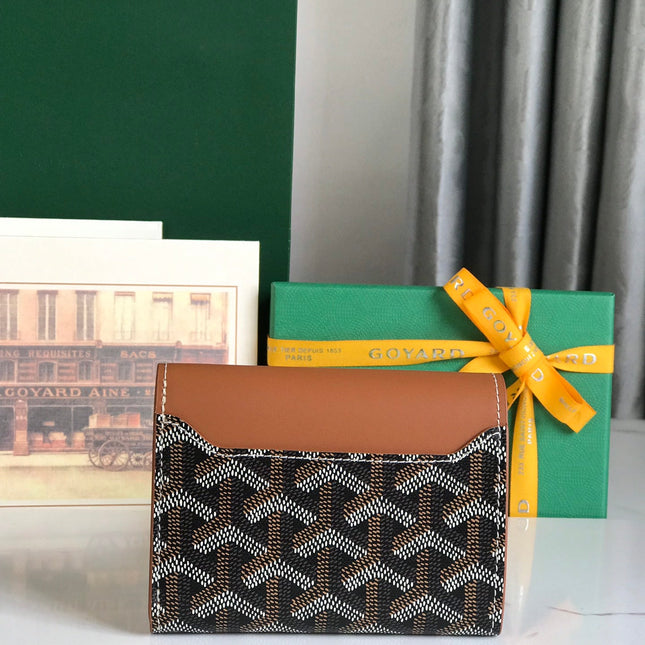 SAINT-GABRIEL WALLET 12 IN TAN CALFSKIN AND BLACK GOYARDINE CANVAS