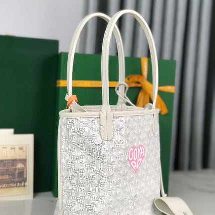 ANJOU MINI BAG 20 IN WHITE CALFSKIN AND GOYARDINE CANVAS