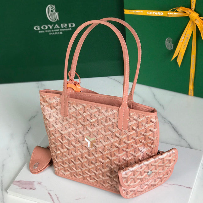 ANJOU MINI BAG 20 IN MANHATTAN PINK  CALFSKIN AND GOYARDINE CANVAS