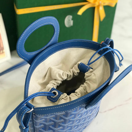 GOYA 26S BELUGA MINI BAG 23MM IN BLUE GOYARDINE CANVAS AND CALFSKIN