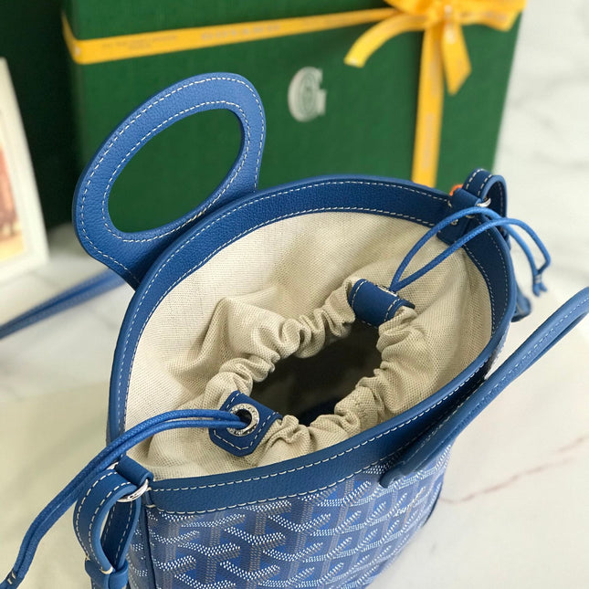 GOYA 26S BELUGA MINI BAG 23MM IN BLUE GOYARDINE CANVAS AND CALFSKIN