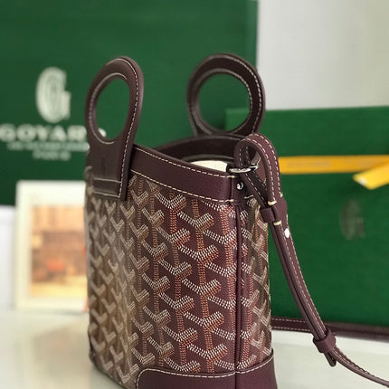 GOYA 26S BELUGA MINI BAG 23MM IN BURGUNDY BROWN GOYARDINE CANVAS AND CALFSKIN