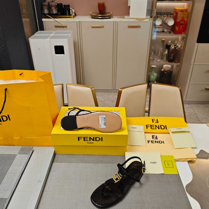 FENDI 26S FLIP-FLOP SANDALS IN BLACK CALFSKIN