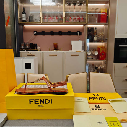 FENDI 26S FLIP-FLOP SANDALS IN LIGHT BROWN CALFSKIN