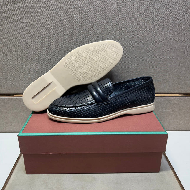 LP PERFORATED LOAFERS BLACK AND NAVY CALFSKIN