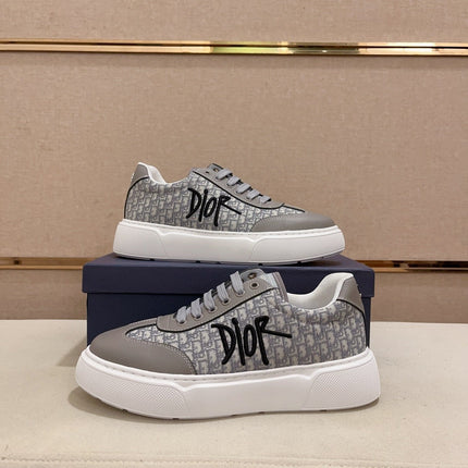 CD HOMME THICK-SOLE SNEAKERS GRAY CALFSKIN
