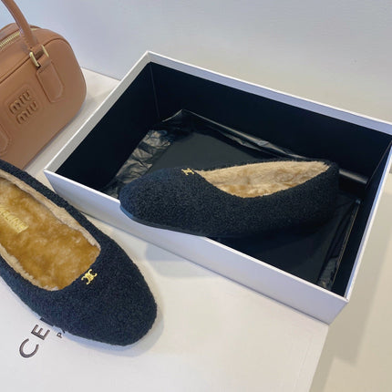 CELINE 26S FLAT SHOES IN BLACK WOOL