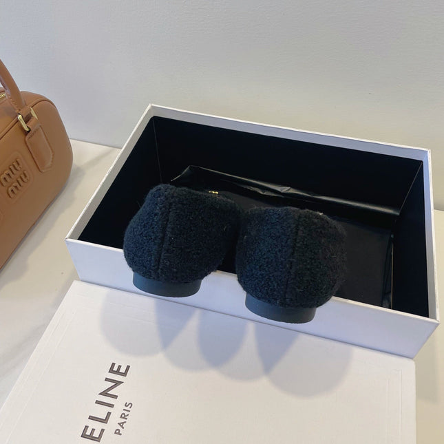 CELINE 26S FLAT SHOES IN BLACK WOOL