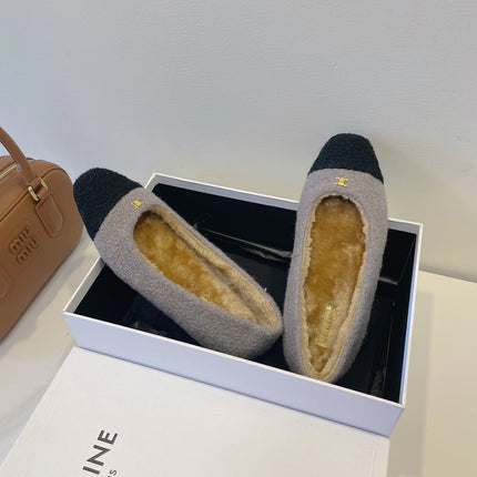 CELINE 26S FLAT SHOES IN GREY AND BLACK WOOL