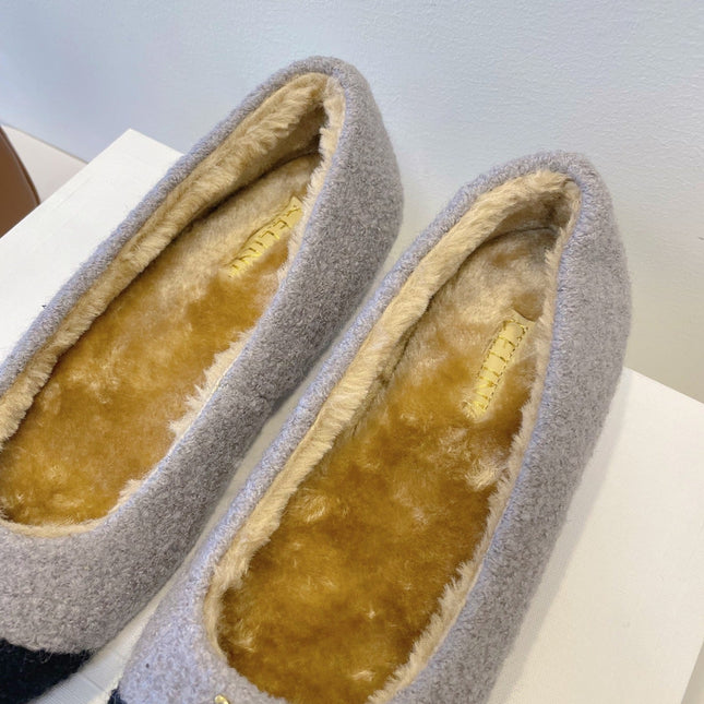 CELINE 26S FLAT SHOES IN GREY AND BLACK WOOL