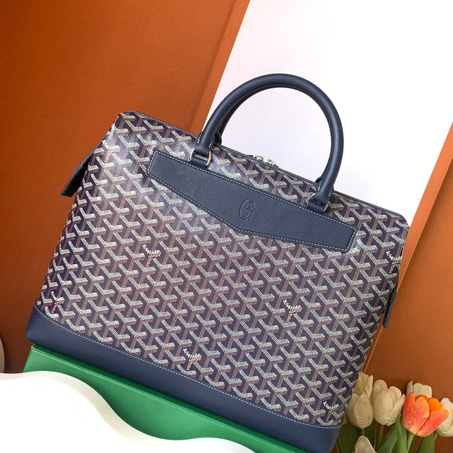 CISALPIN DOCUMENT CASE 39 IN NAVY BLUE GOYARDINE CANVAS AND CALFSKIN