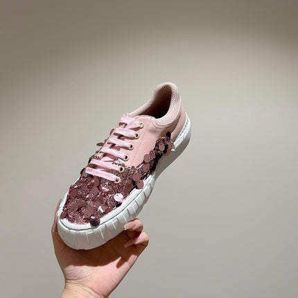 RUNWAY SEQUIN CASUAL SHOES IN CREPE PINK CALFSKIN