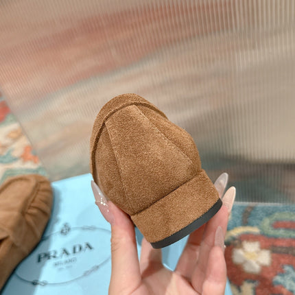 PRADA 26S LOAFERS 25MM IN CARAMEL BROWN SUEDE
