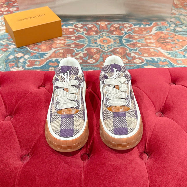 LV 26S PLAID SNEAKERS IN BEIGE MIX PURPLE FABRIC