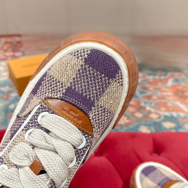 LV 26S PLAID SNEAKERS IN BEIGE MIX PURPLE FABRIC