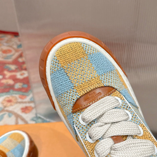 LV 26S PLAID SNEAKERS IN YELLOW MIX SKY BLUE FABRIC