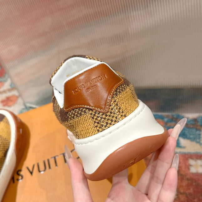 LV 26S PLAID SNEAKERS IN BROWN MIX YELLOW FABRIC