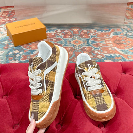 LV 26S PLAID SNEAKERS IN BROWN MIX YELLOW FABRIC