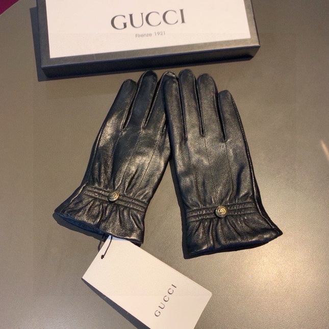 TOUCHSCREEN GLOVES WITH DOUBLE CORD TIGHTENING IN BLACK LAMBSKIN 440488
