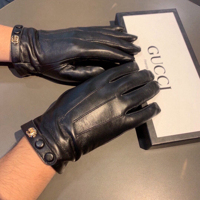 GLOVES WITH DOUBLE BUTTONS IN BLACK LAMBSKIN AND FLEECE LINING 465013