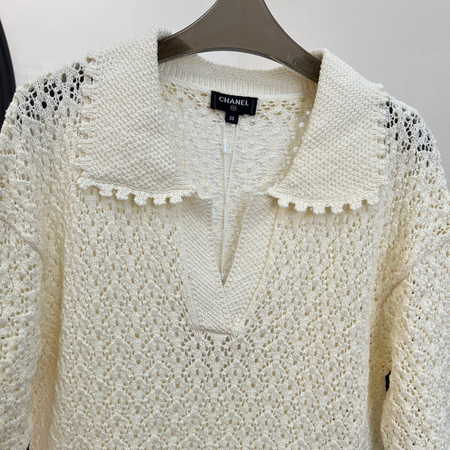 CHANEL 26S CROCHET KNIT POLO TOP 1431