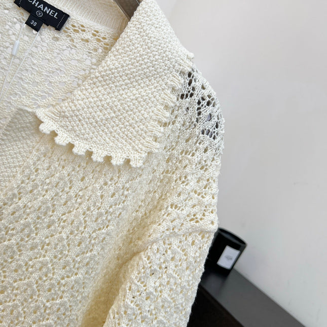 CHANEL 26S CROCHET KNIT POLO TOP 1431