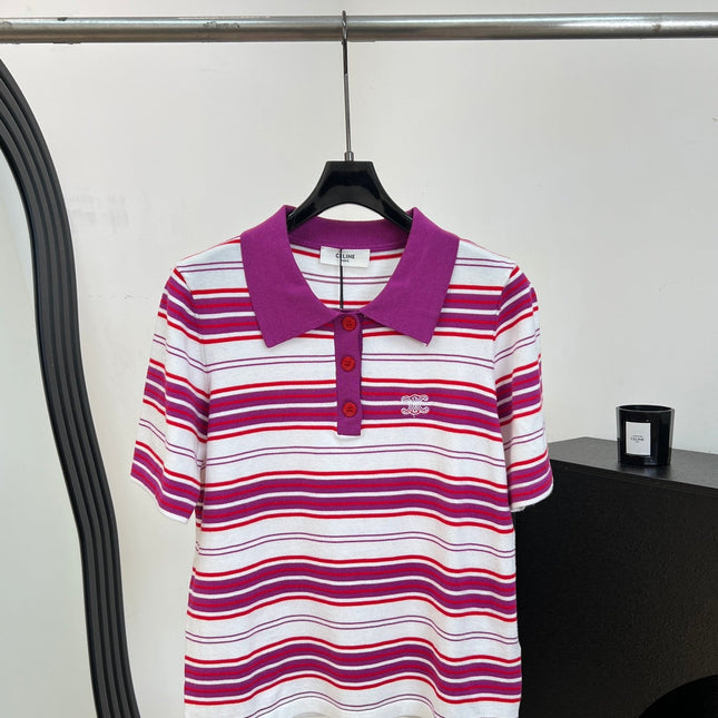 CELINE 26S STRIPED SHORT-SLEEVE POLO SHIRT 398