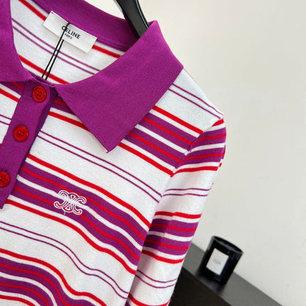 CELINE 26S STRIPED SHORT-SLEEVE POLO SHIRT 398