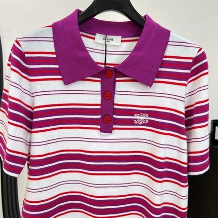 CELINE 26S STRIPED SHORT-SLEEVE POLO SHIRT 398