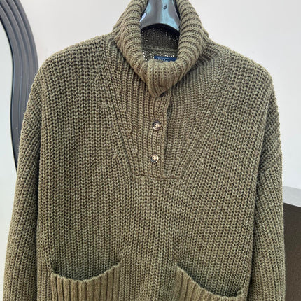 RALPH LAUREN 26S BUTTON-NECK CHUNKY KNIT SWEATER 607