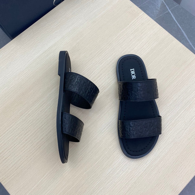 CD DOUBLE STRAP SLIPPER BLACK MONOGRAM CALFSKIN