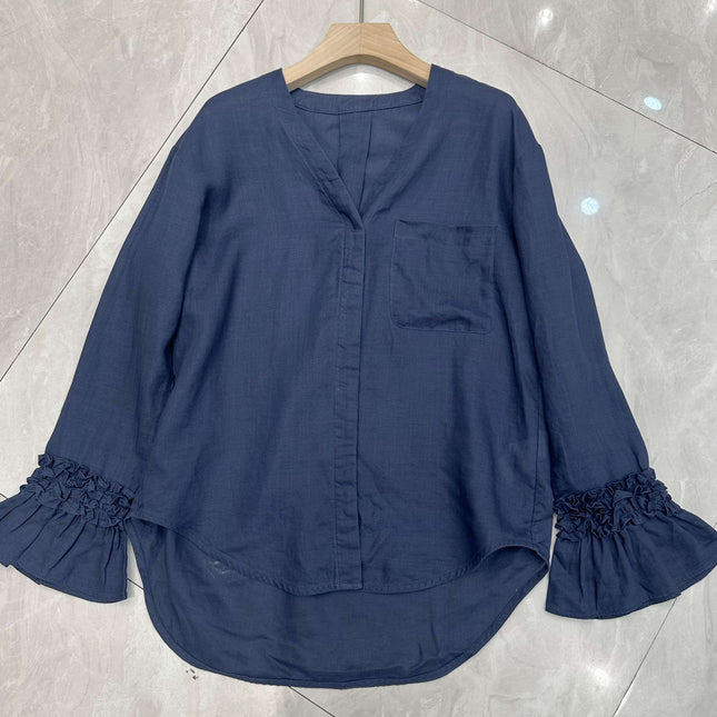 MAXMARA 26S V-NECK LONG-SLEEVE BLOUSE 356