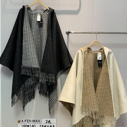 FFPONCHO 160 CM IN BLACK CASHMERE AND WOOL