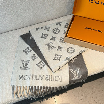MONOGRAM SCARF 190 CM IN GREY CASHMERE 890653