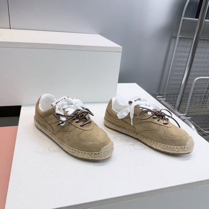 MIUMIU 26S LACE UP ESPADRILLE SNEAKERS IN LIGHT BROWN SUEDE ROPE SOLE