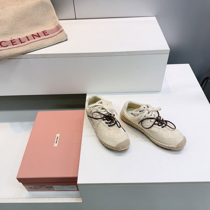 MIUMIU 26S LACE UP ESPADRILLE SNEAKERS IN CREAM WHITE SUEDE ROPE SOLE