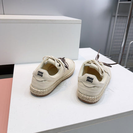 MIUMIU 26S LACE UP ESPADRILLE SNEAKERS IN CREAM WHITE SUEDE ROPE SOLE